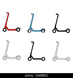 Ensemble d'icône de scooter électrique, transport écologique plat, illustration vectorielle de véhicule. Illustration de Vecteur