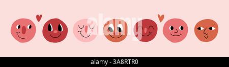 Autocollants Groovy Lovely Funny faces Illustration de Vecteur