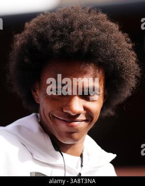 Fulham's Willian arrive pour le quart de finale de l'Emirates FA Cup à Craven Cottage, Londres. Date de la photo : samedi 29 mars 2025. Banque D'Images