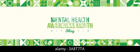 Illustration vectorielle du mois de la sensibilisation à la santé mentale. Concept de mai. Journée mondiale de la santé mentale. Neo Geometric pattern fond typographie bannière horizontale Illustration de Vecteur