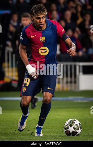 Barcelone, Espagne. 11 mars 2025. Lamine YAMAL de Barcelone lors de la Ligue des Champions de l'UEFA, manche 16, match de 2e manche entre le FC Barcelone et le SL Benfica le 11 mars 2025 à l'Estadi Olimpic Lluis Companys à Barcelone, Espagne - photo Matthieu Mirville (Joma Garcia)/DPPI crédit : DPPI Media/Alamy Live News Banque D'Images