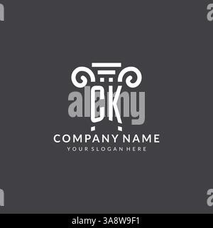 Logo Monogram CK pour cabinet d'avocats avec icône pilier dans un graphique vectoriel de style géométrique moderne et créatif Illustration de Vecteur