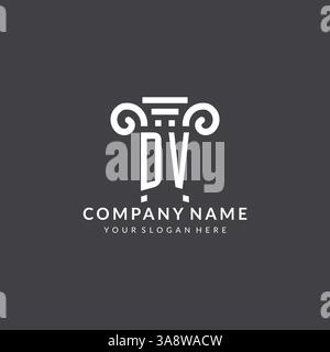 Logo DV monogram pour cabinet d'avocats avec icône de pilier dans un graphique vectoriel de style géométrique moderne et créatif Illustration de Vecteur