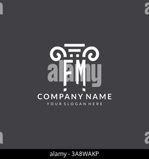 Logo Monogram FM pour cabinet d'avocats avec icône pilier dans un graphique vectoriel de style géométrique moderne et créatif Illustration de Vecteur