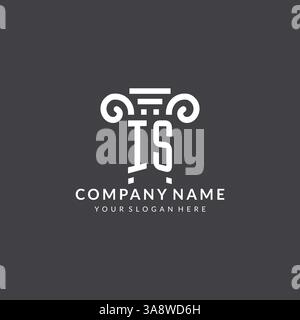 Monogram EST le logo pour le cabinet d'avocats avec l'icône de pilier dans le graphique vectoriel de style géométrique moderne et créatif Illustration de Vecteur