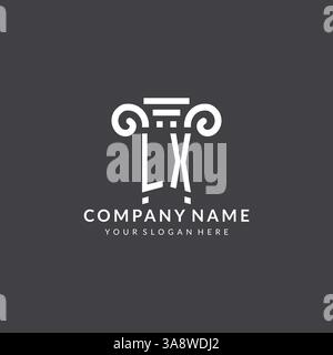 Logo Monogram LX pour cabinet d'avocats avec icône pilier dans un graphique vectoriel de style géométrique moderne et créatif Illustration de Vecteur