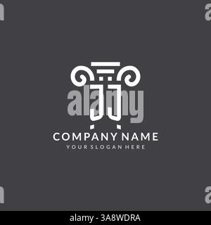 Logo Monogram JJ pour cabinet d'avocats avec icône pilier dans un graphique vectoriel de style géométrique moderne et créatif Illustration de Vecteur