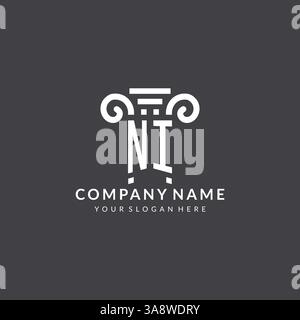 Logo Monogram ni pour cabinet d'avocats avec icône pilier dans un graphique vectoriel de style géométrique moderne et créatif Illustration de Vecteur