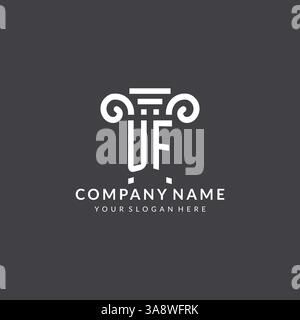 Logo Monogram UF pour cabinet d'avocats avec icône pilier dans un graphique vectoriel de style géométrique moderne et créatif Illustration de Vecteur