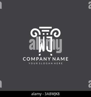 Logo Monogram WJ pour cabinet d'avocats avec icône pilier dans un graphique vectoriel de style géométrique moderne et créatif Illustration de Vecteur