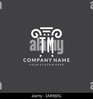 Logo Monogram TM pour cabinet d'avocats avec icône pilier dans un graphique vectoriel de style géométrique moderne et créatif Illustration de Vecteur