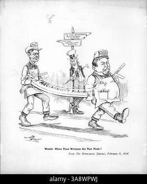 Cette caricature politique montre oncle Sam regarder John Sharp Williams et John Lind porter une planche de réciprocité vers la plate-forme démocratique, soulignant le paysage politique changeant. Banque D'Images