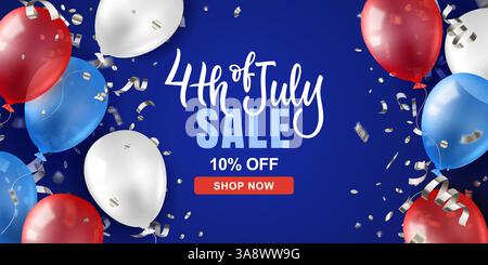 USA Independence Day 4th de juillet bannière ou modèle de conception d'affiche avec des ballons à air 3D réalistes. Vente de vacances de vecteur ou décoration d'invitation de partie b Illustration de Vecteur