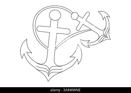 Ancre de navire en une ligne continue et illustration numérique icône vectorielle Illustration de Vecteur