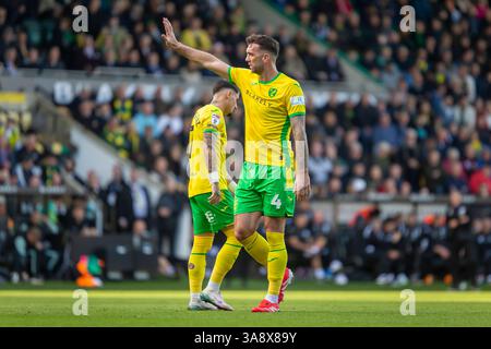 Norwich, Royaume-Uni. 29 mars 2025. Shane Duffy de Norwich City réagit lors du match de Sky Bet Championship entre Norwich City et West Bromwich Albion à Carrow Road, Norwich le samedi 29 mars 2025. (Photo : David Watts | mi News) crédit : MI News & Sport /Alamy Live News Banque D'Images