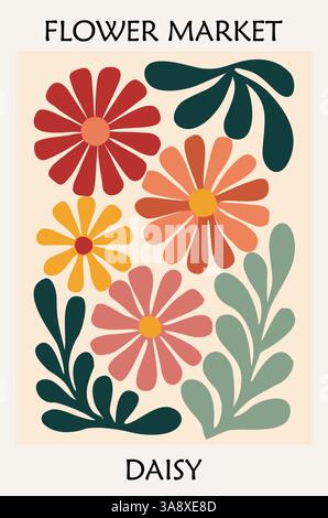 Affiche rétro du marché aux fleurs moderne du milieu du siècle Illustration de Vecteur