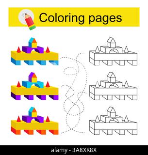 Jeu éducatif pour les enfants. Traversez le labyrinthe et coloriez un camion de dessin animé selon le motif. Illustration vectorielle. Illustration de Vecteur