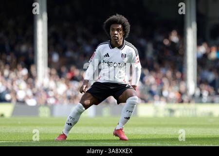 Londres, Royaume-Uni. 29 mars 2025. Craven Cottage, 29 mars 2025 : Willian of Fulham lors du match quart de finale de la Coupe FA Emirates entre Fulham et Crystal Palace au Craven Cottage le 29 mars 2025 à Londres, Angleterre. (Pedro Soares/SPP) crédit : photo de presse SPP Sport. /Alamy Live News Banque D'Images
