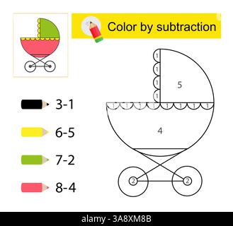 Coloriage. Couleur par soustraction. Illustration vectorielle pour l'éducation des enfants. Poussette de dessin animé. Illustration de Vecteur