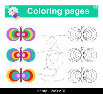 Jeu éducatif pour enfants. Traversez le labyrinthe et coloriez un papillon selon le motif. Illustration vectorielle. Illustration de Vecteur