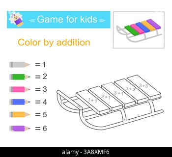 Couleur par addition. Activité mathématique pour les enfants. Développer les compétences en numératie. Plage de numéros jusqu'à 10. Illustration de Vecteur