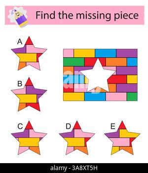 Puzzle logique pour les enfants. Trouvez la pièce manquante. Page d'activité enfants. Illustration vectorielle. La réponse est D. Illustration de Vecteur