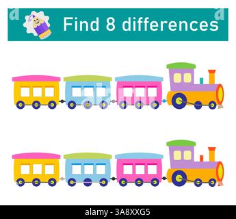 Trouvez 8 différences. Jeu de puzzle logique pour les enfants. Activité de feuille de travail préscolaire. Illustration vectorielle. Illustration de Vecteur
