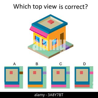 Jeu de logique. Quel top vıew est correct ? Test d'entraînement QI. L'intellect visuel. Illustration vectorielle. La réponse est C. Illustration de Vecteur
