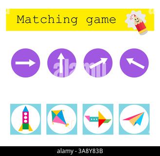 Jeu éducatif amusant pour enfants. Faites correspondre des objets avec des flèches. Activité pour les enfants et les tout-petits presсhool ans. Illustration de Vecteur