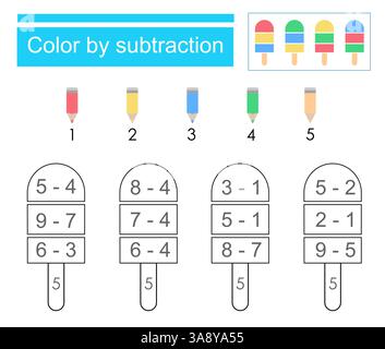 Coloriage. Couleur par soustraction. Illustration vectorielle pour l'éducation des enfants. Design plat. Illustration de Vecteur