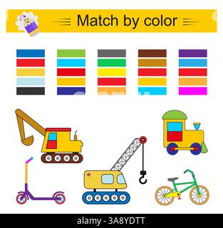 Correspondance par couleur. Tâches d'attention pour les enfants. Activité de feuille de travail préscolaire. Illustration vectorielle. Illustration de Vecteur