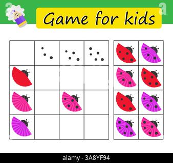 Tâche de puzzle, jeu pour les enfants d'âge préscolaire. Développer les compétences en numératie. Coccinelle de dessin animé. Illustration vectorielle. Illustration de Vecteur