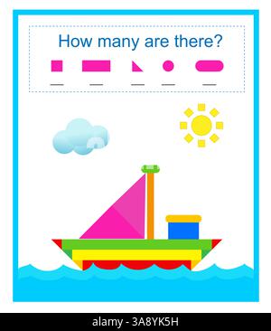 Activité mathématique pour les enfants. Comptez combien de triangles, de carrés, de cercles, de rectangles. Illustration vectorielle. Illustration de Vecteur