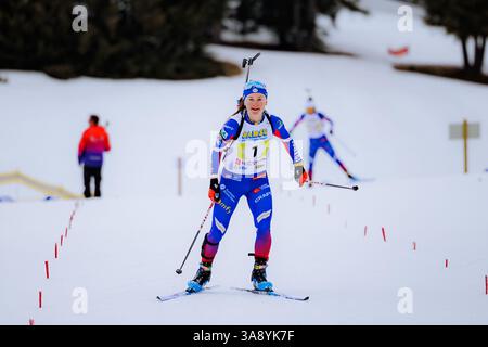 Les saisies, France. 29 mars 2025. Les saisies, France Jeanne Richard gagnant lors des Championnats de France de biathlon relais féminin aux saisies, France. (Pauline Figuet/SPP) crédit : photo de presse sportive SPP. /Alamy Live News Banque D'Images