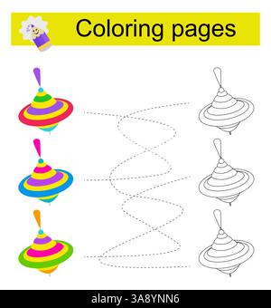 Jeu éducatif pour enfants. Traversez le labyrinthe et coloriez une roue à épingles selon le motif. Illustration vectorielle. Illustration de Vecteur