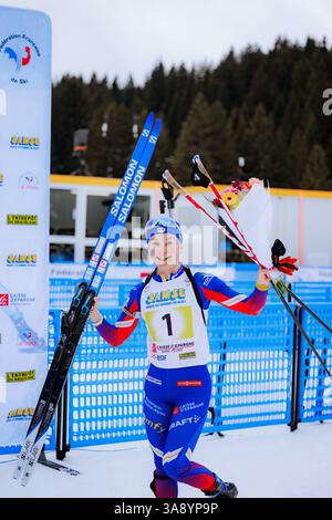 Les saisies, France. 29 mars 2025. Les saisies, France Jeanne Richard lors des Championnats de France de biathlon relais féminin aux saisies, France. (Pauline Figuet/SPP) crédit : photo de presse sportive SPP. /Alamy Live News Banque D'Images