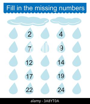 Jeu de mathématiques pour les enfants d'âge préscolaire et scolaire. Matériel éducatif pour enfants. Remplissez les numéros manquants. Feuille de travail. Illustration vectorielle. Illustration de Vecteur