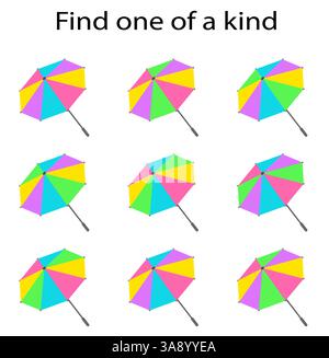 Jeu éducatif amusant pour les enfants. Besoin de trouver un parapluie. Page d'activités pour enfants. Illustration vectorielle. Illustration de Vecteur