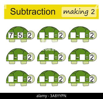 Jeu de puzzle mathématique pour les enfants. Soustraction. Fabrication 2. Illustration vectorielle. Illustration de Vecteur