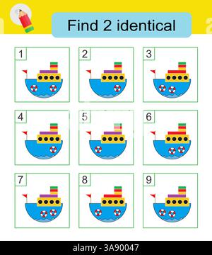 Jeu de puzzle amusant. Besoin de trouver deux vaisseaux identiques. La réponse est 2,4. Illustration vectorielle. Illustration de Vecteur