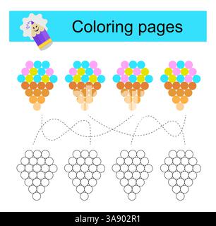 Jeu éducatif pour enfants. Traversez le labyrinthe et coloriez une crème glacée de dessin animé selon le motif. Illustration vectorielle. Illustration de Vecteur