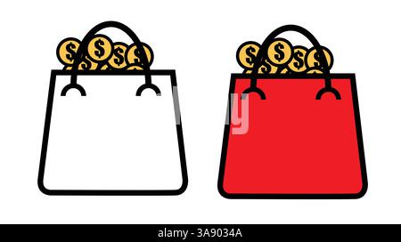 Ensemble de sacs à provisions remplis de pièces en dollars Illustration de Vecteur