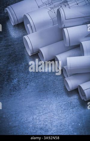 Surface métallique avec variété de plans blancs roulés bâtiment et concept d'architecture Banque D'Images