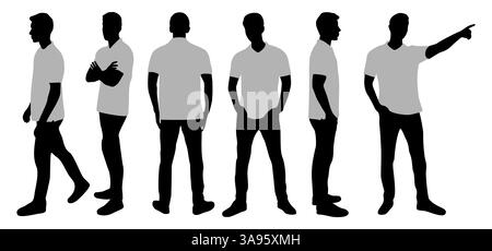 Silhouettes de caractère homme dans différentes poses. Illustration de Vecteur
