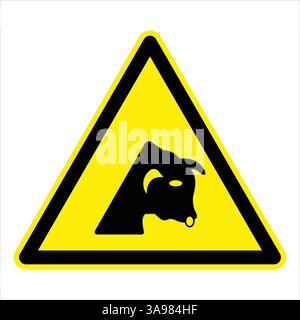 Panneau d'avertissement triangulaire jaune montrant un taureau en train de charger, représentant un danger et nécessitant une attention particulière Illustration de Vecteur