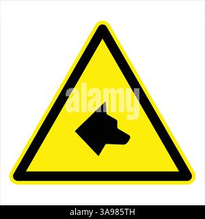 Panneau d'avertissement triangulaire jaune montrant la silhouette d'une tête de chien, indiquant un danger potentiel de la part des chiens Illustration de Vecteur