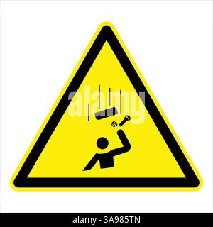 Panneau d'avertissement triangulaire jaune représentant la chute d'objets et un travailleur se protégeant, favorisant la sécurité sur le lieu de travail Illustration de Vecteur