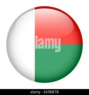 Drapeau de Madagascar, bouton rond icône brillante Illustration de Vecteur