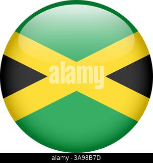 Drapeau de la Jamaïque, bouton rond icône brillante Illustration de Vecteur