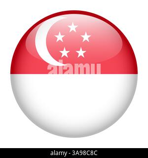 Drapeau de Singapour, bouton rond icône brillante Illustration de Vecteur